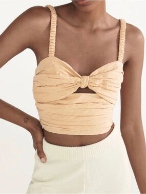 Zara Peach Ruched Knot Crop Top